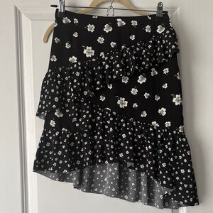 H&M Black Floral Asymmetrical Skirt